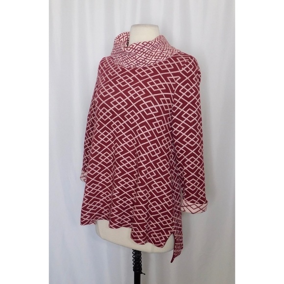 Anthropologie MOTH Galena Cowl Neck Sweater Maroon Pink Jacquard Geometric Small - Picture 6 of 14